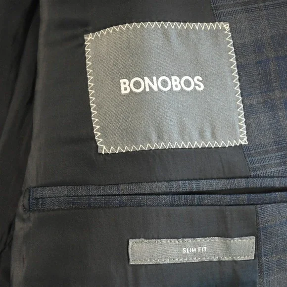 Bonobos 44L Plaid Marzotto Wool Zip Pocket Soft Shoulder Suit Jacket Sport Coat